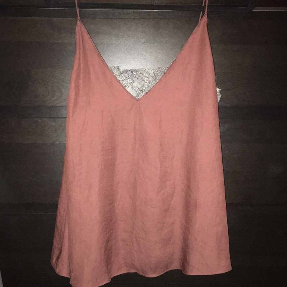 Free People Silk Top w/ Lace Inlay